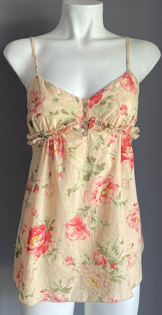 MOOLOOLA Camisole Caramel Floral Cottage core Surfer Ruffle Trim Tie Back Size 8
