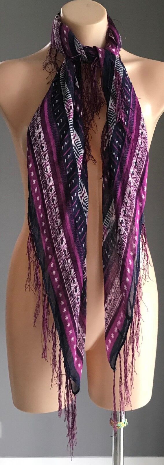 Square Neck SCARF Multi Print fringed Light Wrap Shawl Pink Navy off white boho