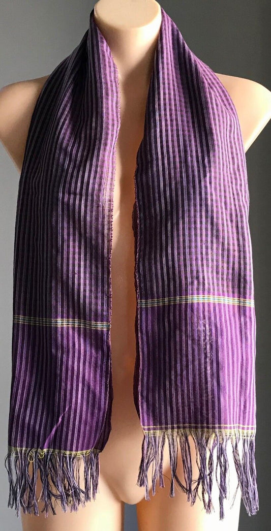 Fringed COTTON NECK SCARF Purple Black Yellow Blue Plaid Stripe Rectangle NEW