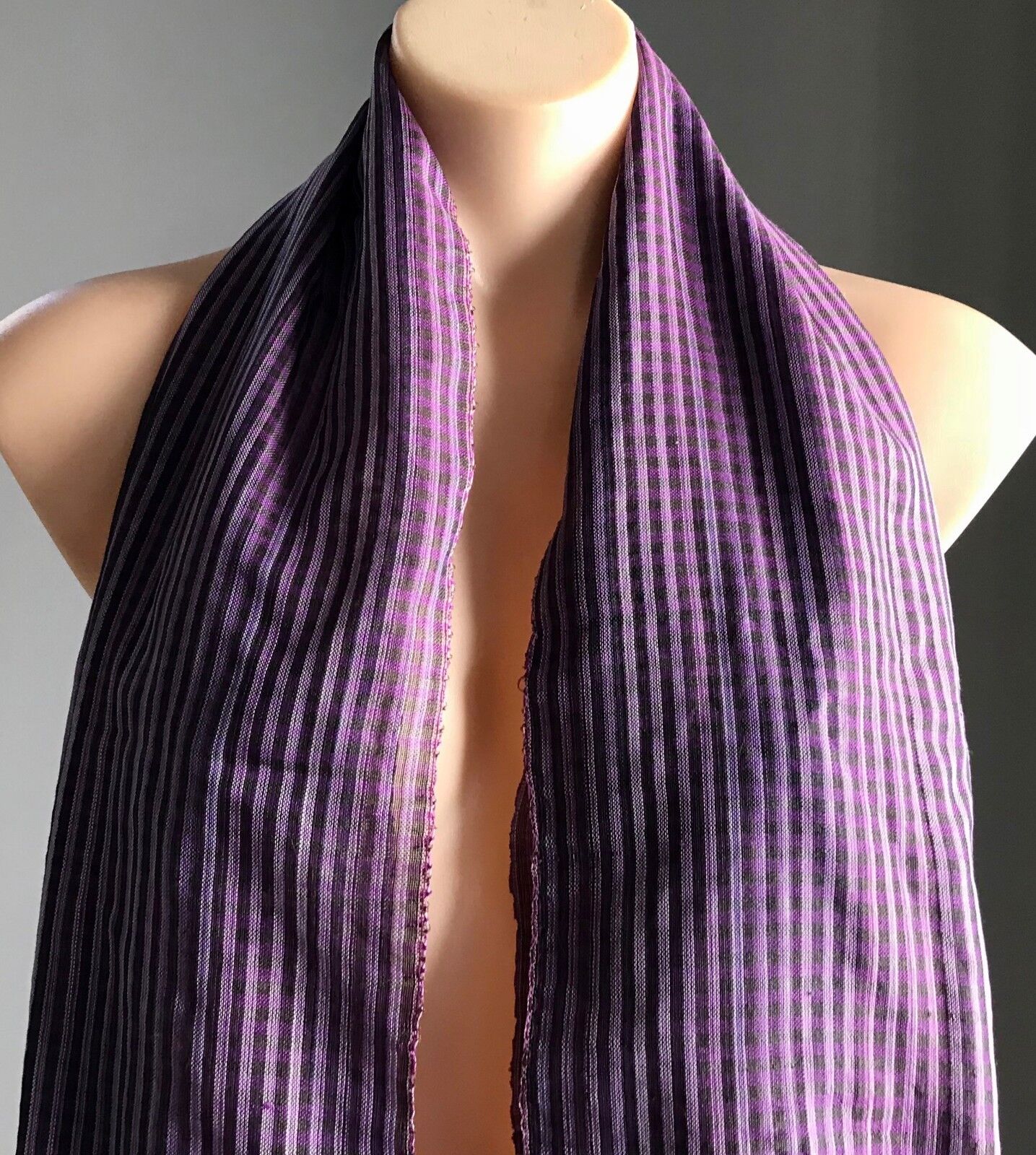 Fringed COTTON NECK SCARF Purple Black Yellow Blue Plaid Stripe Rectangle NEW
