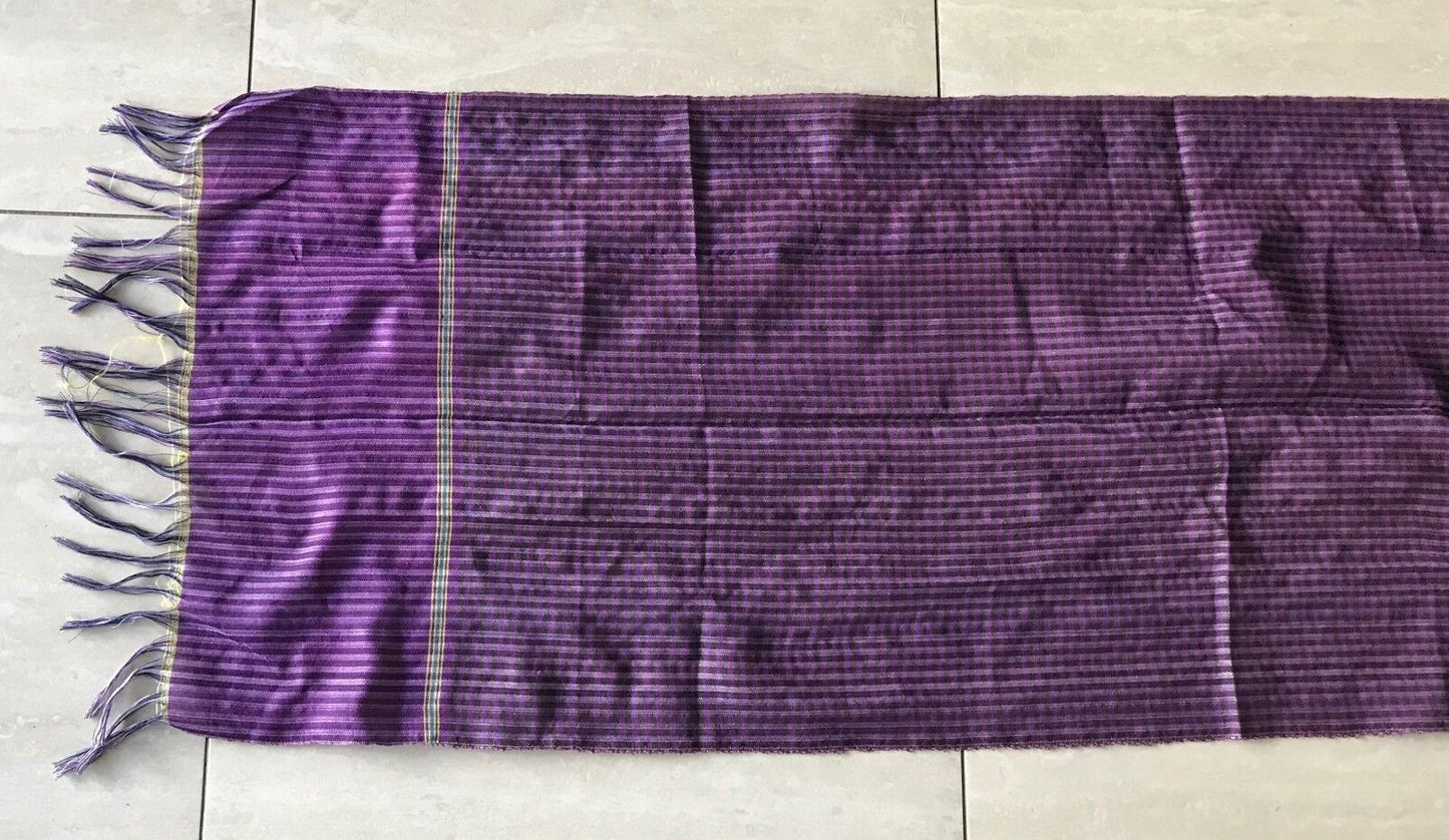 Fringed COTTON NECK SCARF Purple Black Yellow Blue Plaid Stripe Rectangle NEW