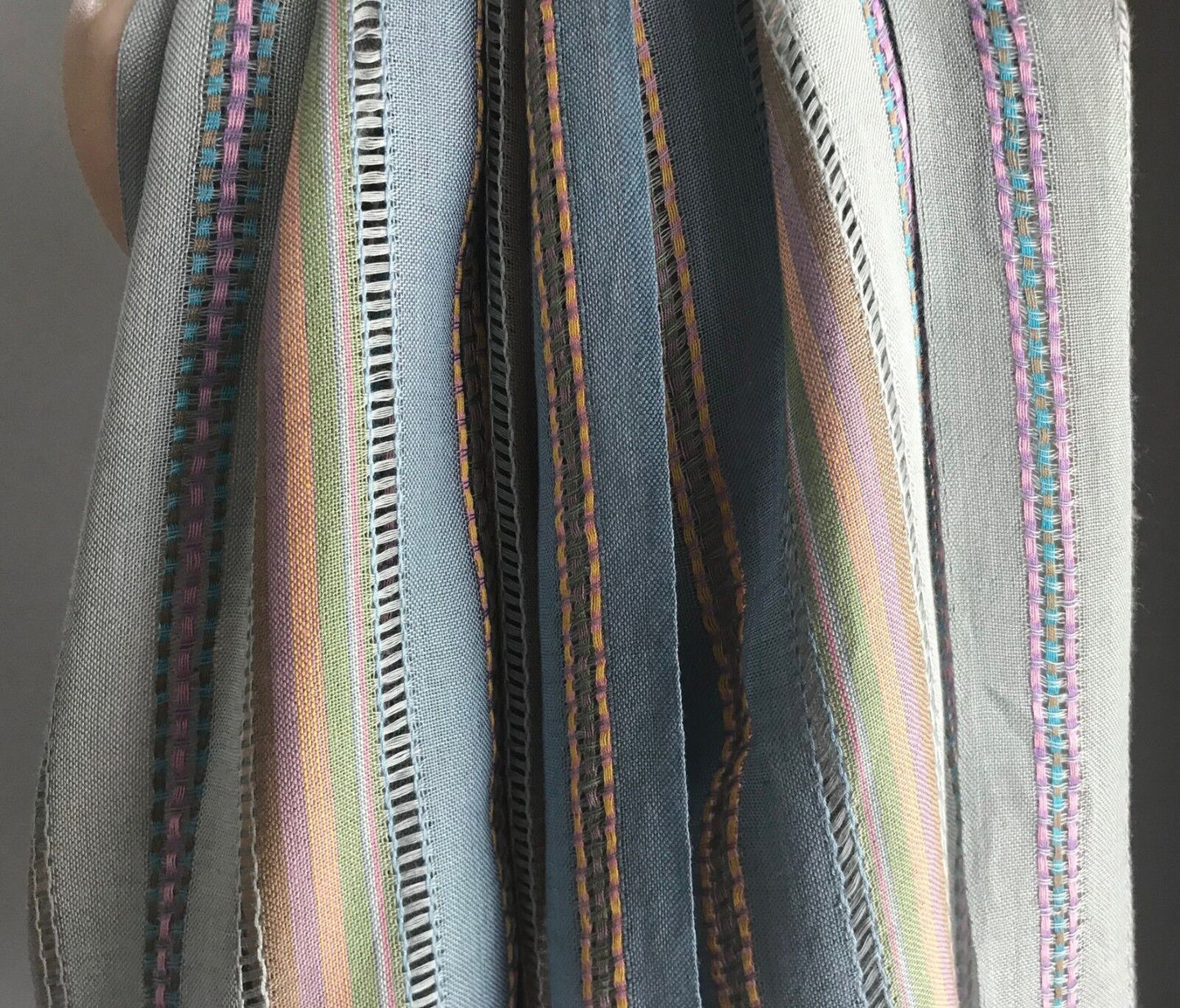Boho Fringed LONG NECK WRAP SCARF Blue Lilac Yellow Orange Stripe Shawl