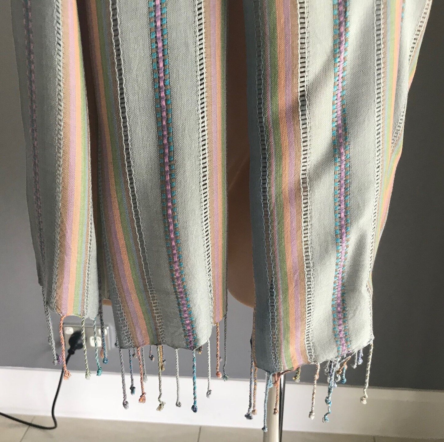 Boho Fringed LONG NECK WRAP SCARF Blue Lilac Yellow Orange Stripe Shawl