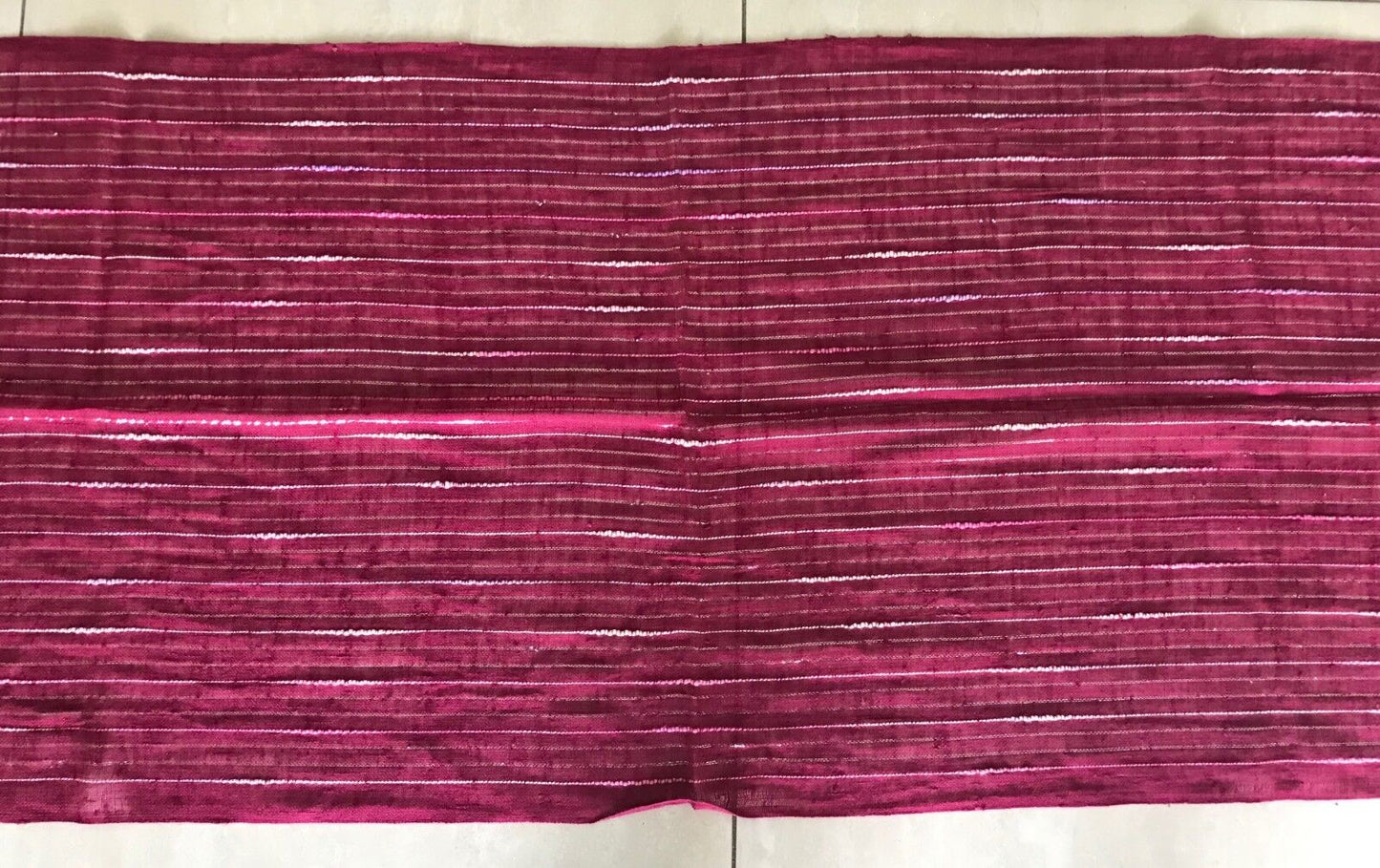 Boho Fringed Burgundy w Silver Thread Ivory & Pink Stripe Shawl with Fringe Trim