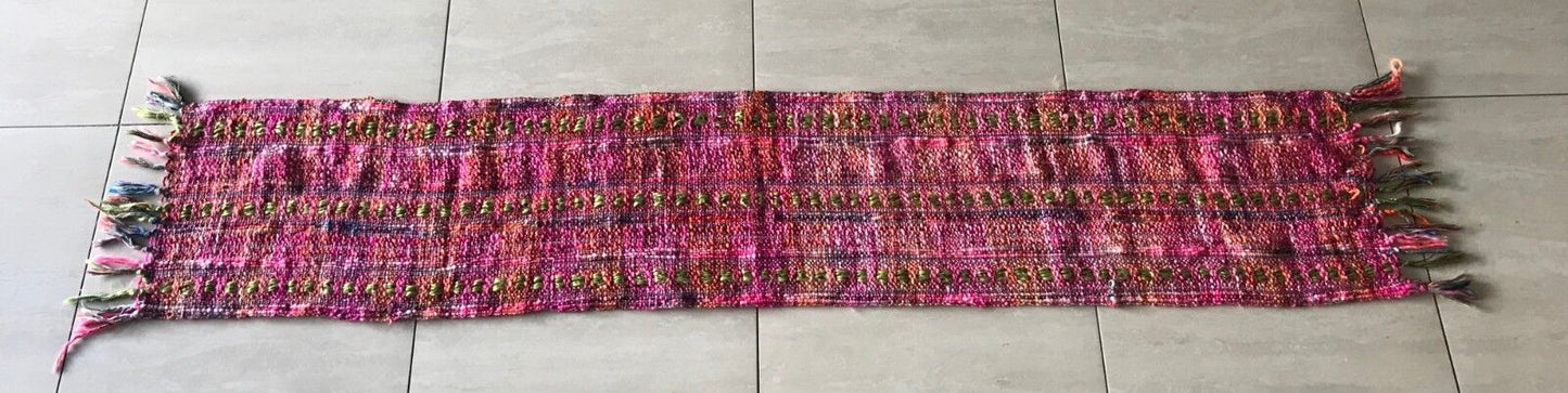 ISHKA Neck Scarf Pink Green Blue & Orange Chunky Looks Woven w Fringe Trim