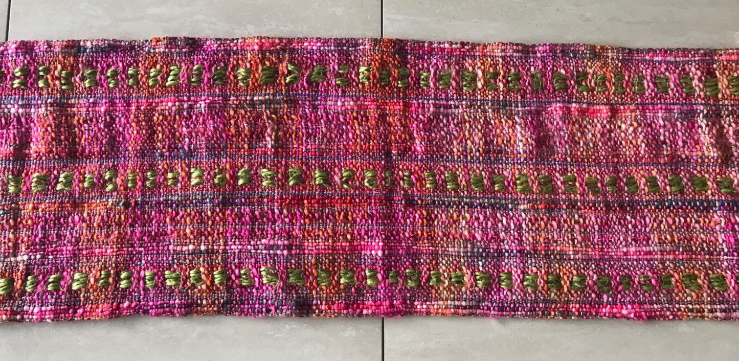 ISHKA Neck Scarf Pink Green Blue & Orange Chunky Looks Woven w Fringe Trim