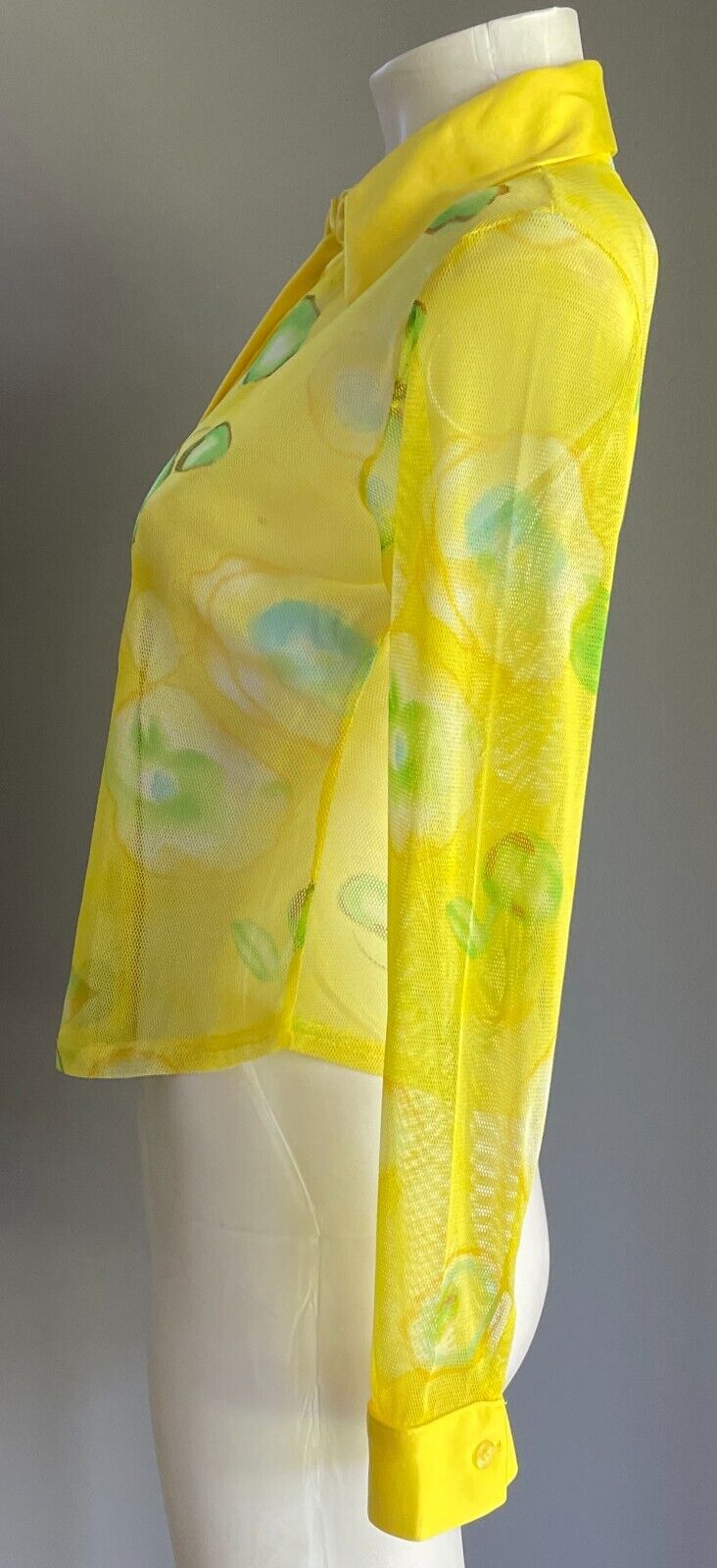 Yellow Mesh Net Shirt Blouse Blue Green Brown Tie Dye Button Front Size 8 NEW