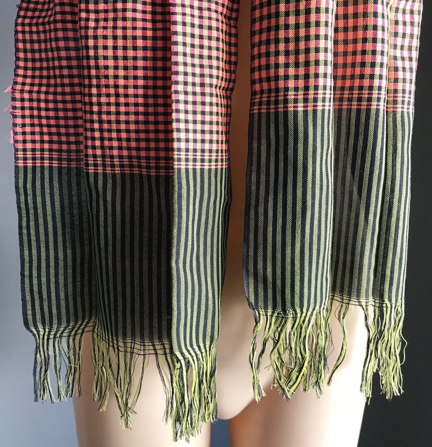 Fringed SCARF Cotton Neck Wrap Salmon Yellow Black Purple Plaid Stripe Print NEW