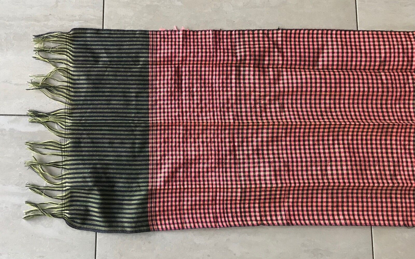Fringed SCARF Cotton Neck Wrap Salmon Yellow Black Purple Plaid Stripe Print NEW