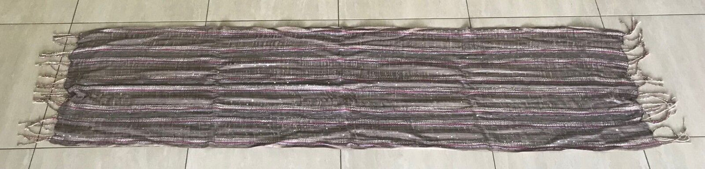 Fringed Neck SCARF Wrap Stripe Shawl w Sequins Taupe Silver Ivory Pink Rectangle