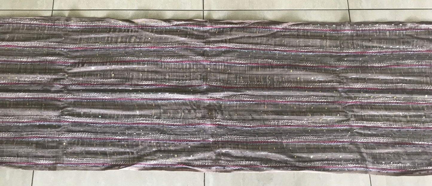 Fringed Neck SCARF Wrap Stripe Shawl w Sequins Taupe Silver Ivory Pink Rectangle