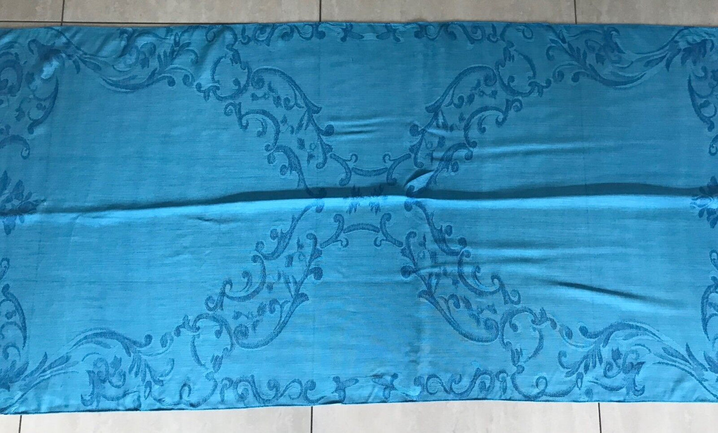 FRINGED RECTANGLE BAROQUE NECK WRAP SCARF Bright Sky Blue Baroque Print Shawl
