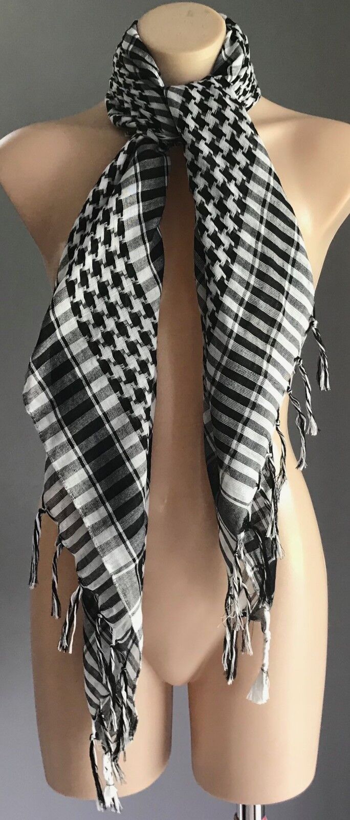 PURR Scarf lack Grey White Check Print Lightweight Wrap Shawl