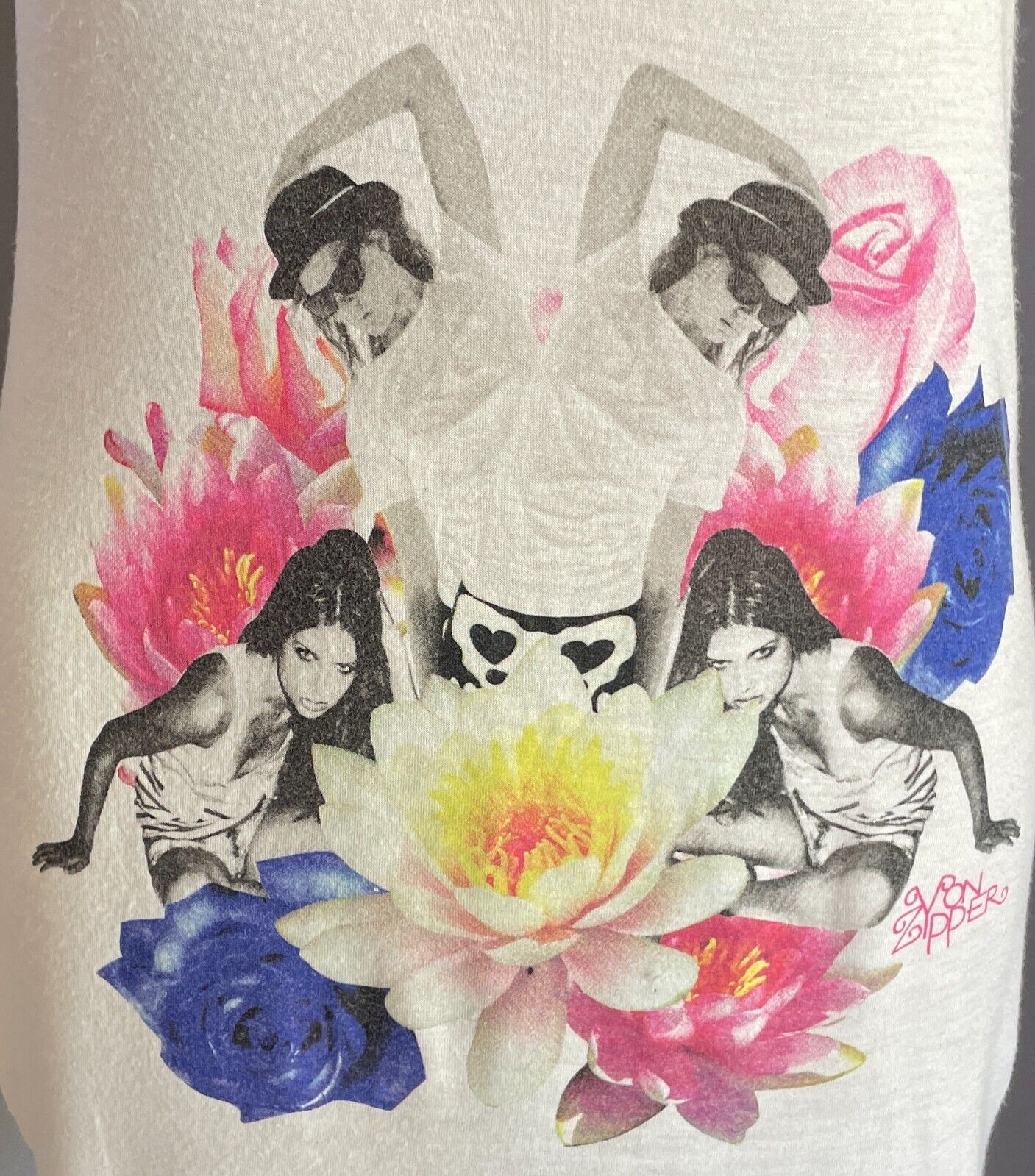VON ZIPPER White Tank Top Sleeveless Graphic Print At Front Size 10 Small Holes
