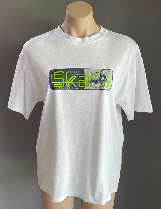 Street Skate 1990s T-Shirt White Cotton Competition Double Stitch Ladies Size 14