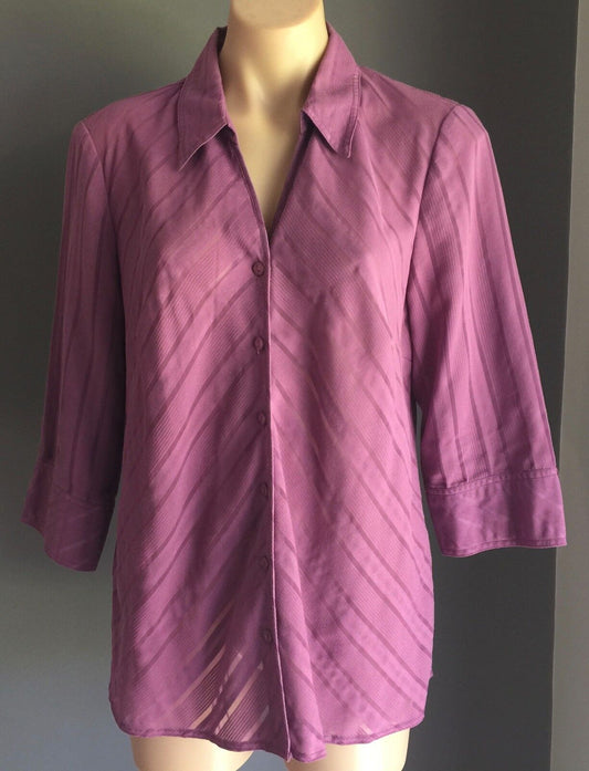 HARRY POTTER Shirt Button Front  Pink Diagonal Self Stripe 3/4 Sleeve Sz M 10 12