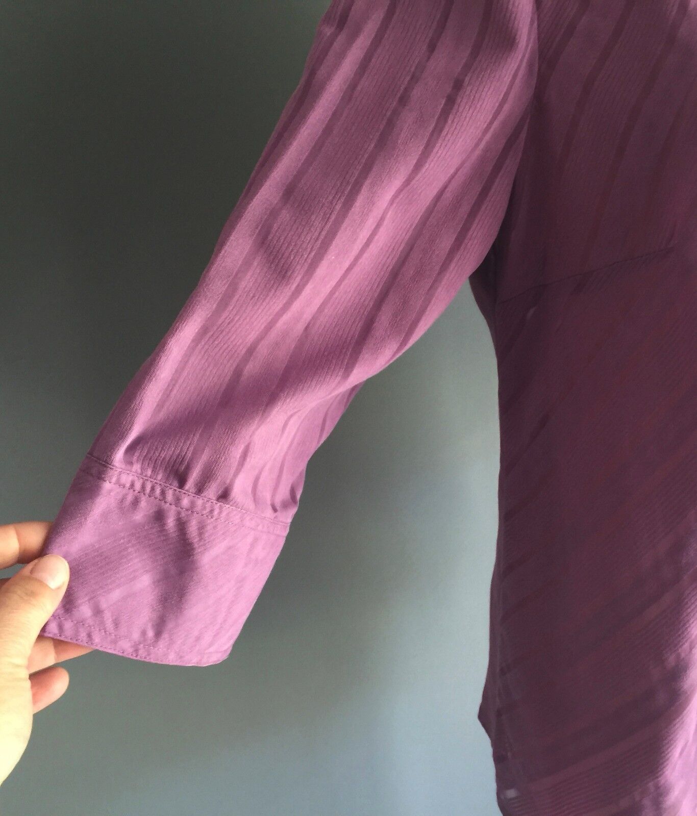 HARRY POTTER Shirt Button Front  Pink Diagonal Self Stripe 3/4 Sleeve Sz M 10 12