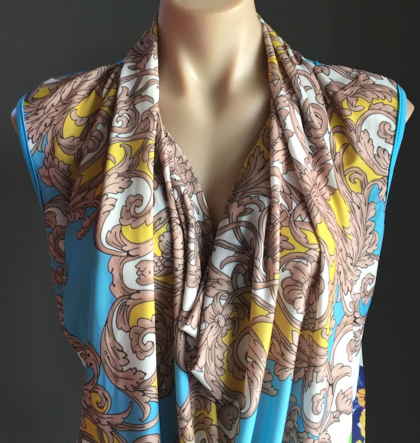 CHINA DOLL CHIC Top Cowl Neck Stretch Colourful & Paisley Pattern Size S 10 New