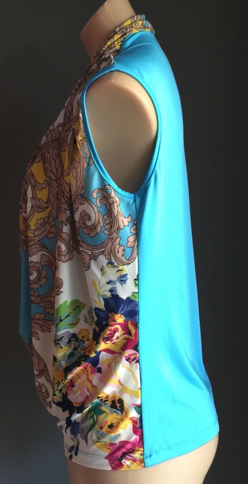 CHINA DOLL CHIC Top Cowl Neck Stretch Colourful & Paisley Pattern Size S 10 New
