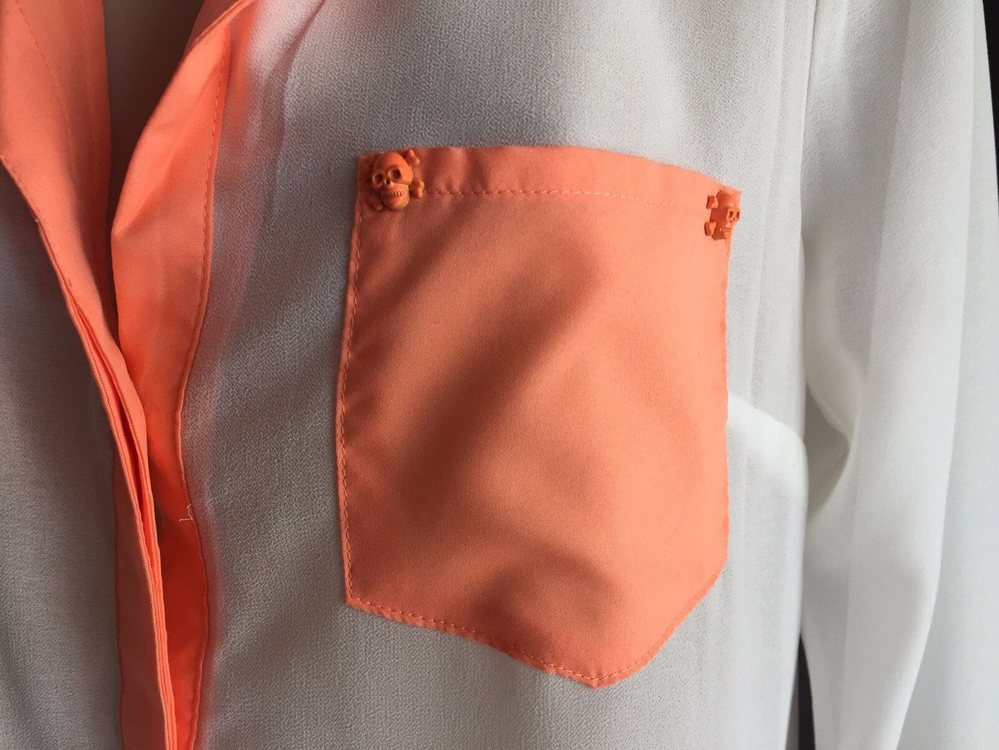 BLUEJUICE Shirt White Neon Orange Trim Long Sleeve Sheer Button Front Sz 12 NEW