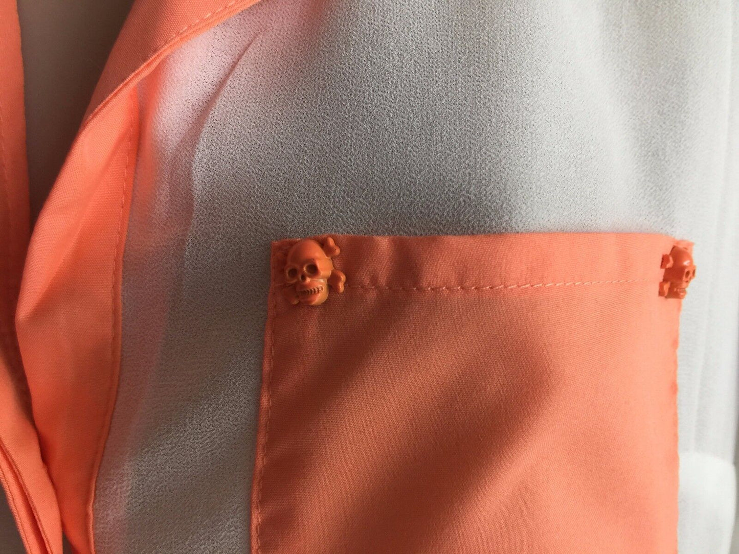 BLUEJUICE Shirt White Neon Orange Trim Long Sleeve Sheer Button Front Sz 12 NEW