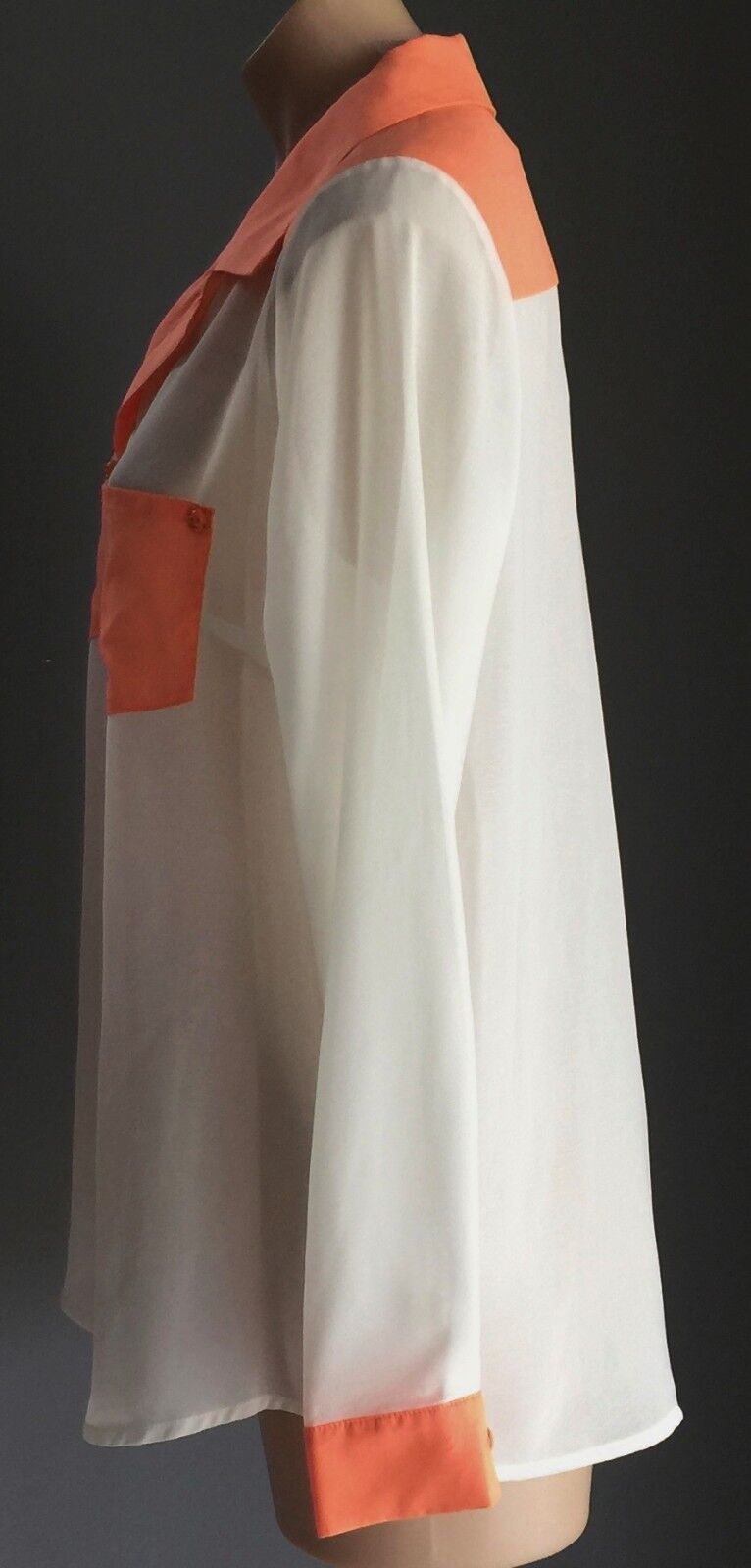 BLUEJUICE Shirt White Neon Orange Trim Long Sleeve Sheer Button Front Sz 12 NEW