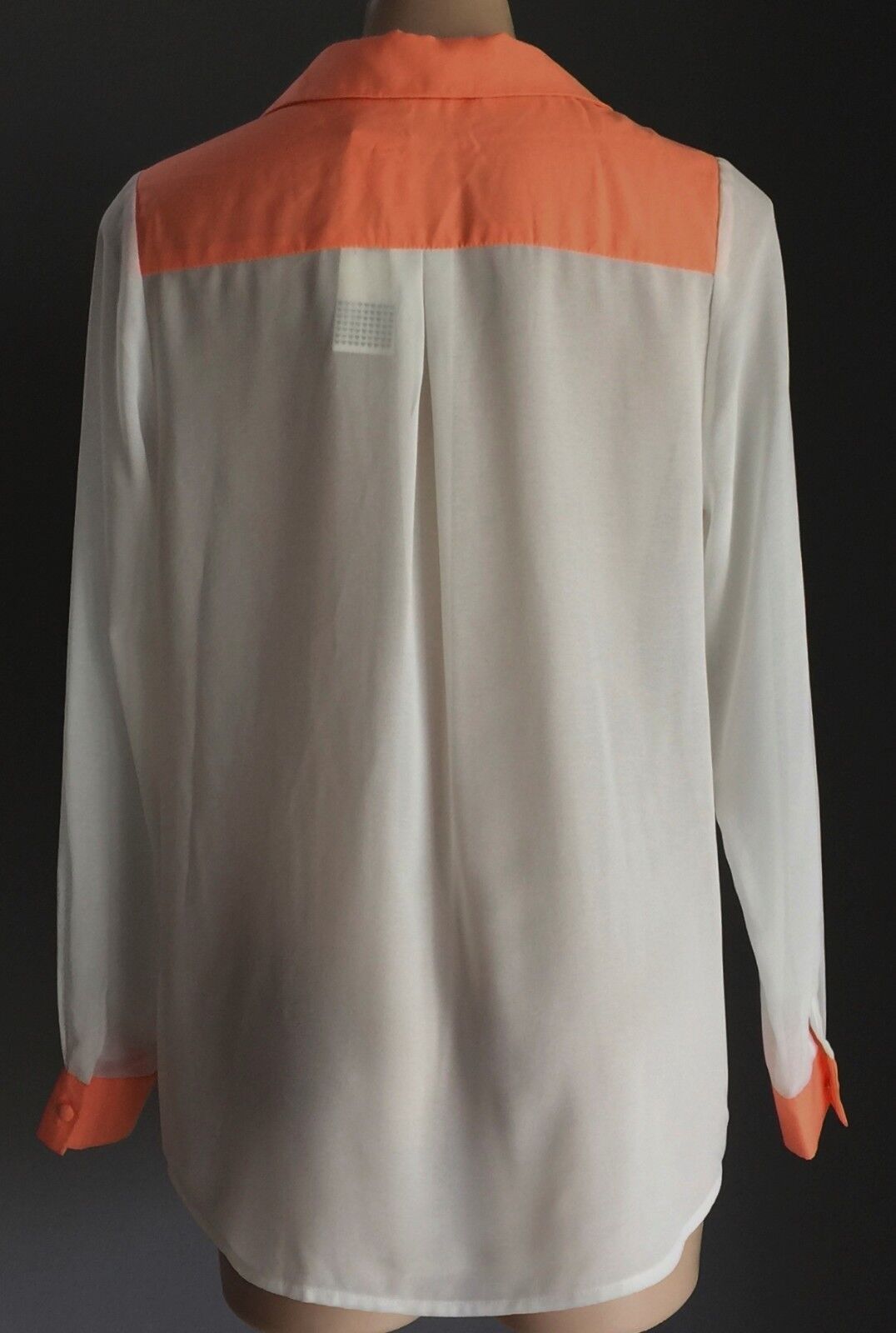 BLUEJUICE Shirt White Neon Orange Trim Long Sleeve Sheer Button Front Sz 12 NEW
