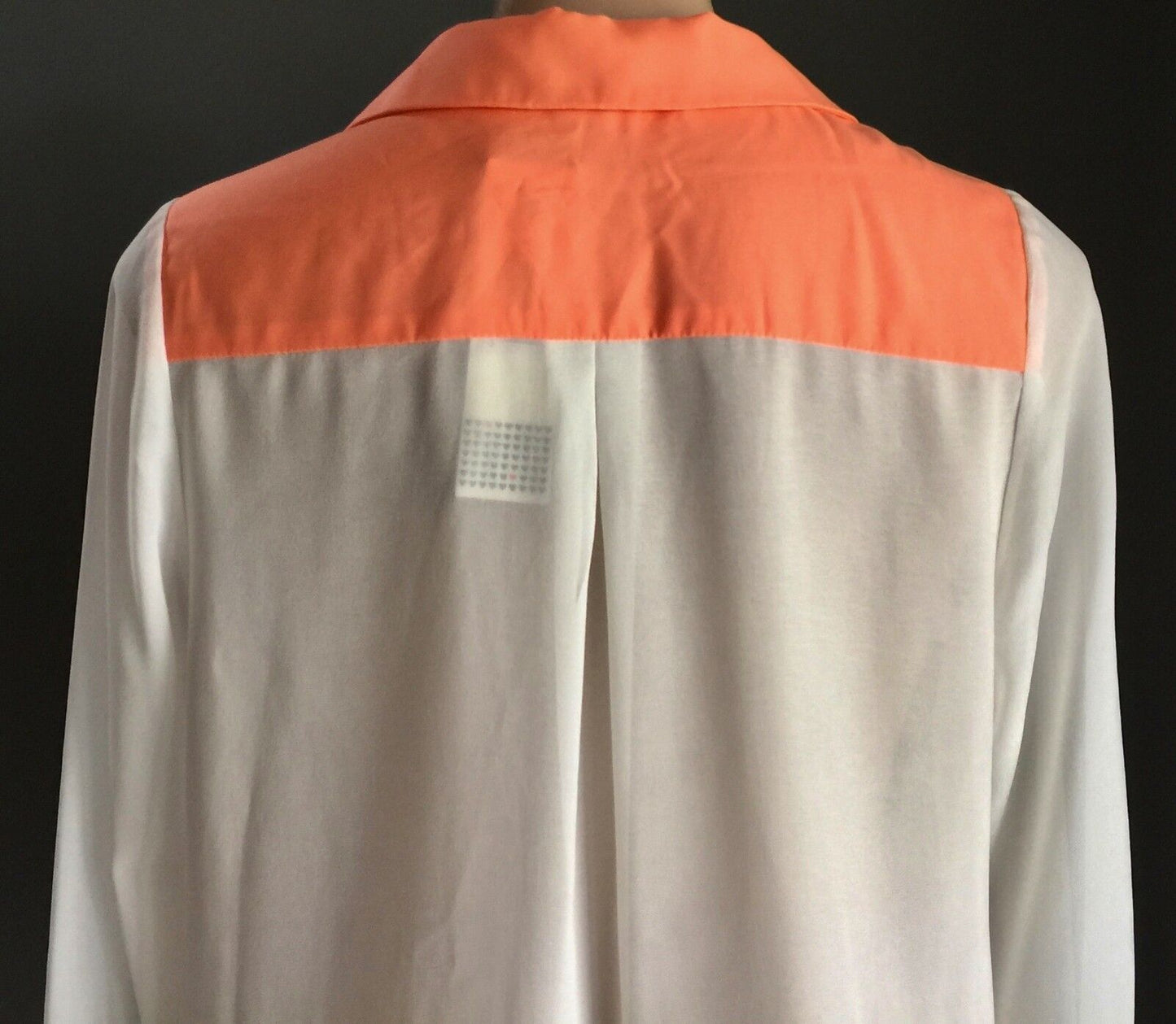 BLUEJUICE Shirt White Neon Orange Trim Long Sleeve Sheer Button Front Sz 12 NEW