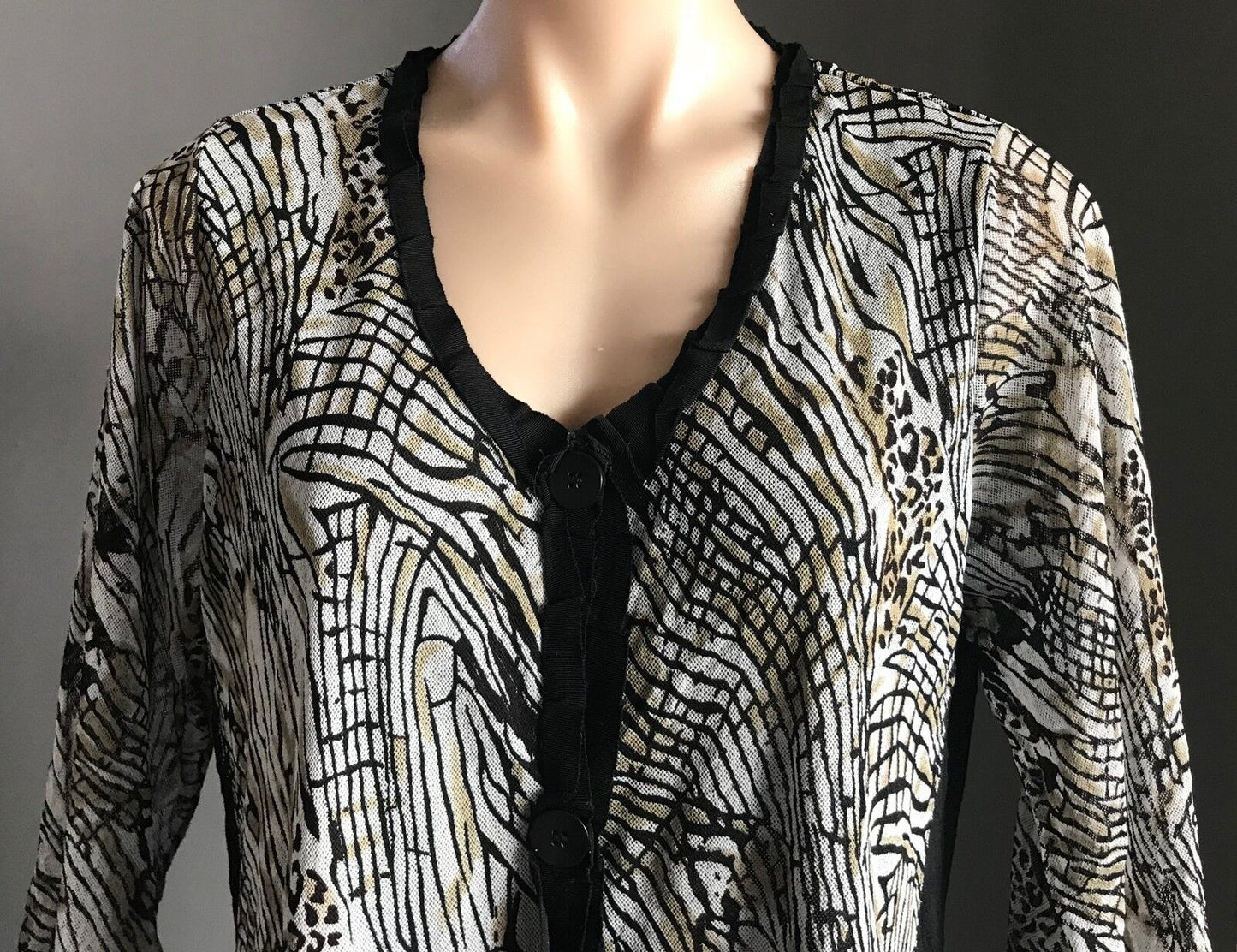 MARCO POLO Jacket Mesh Net Long Black Khaki Grey Print  Size M 12 Gorgeous