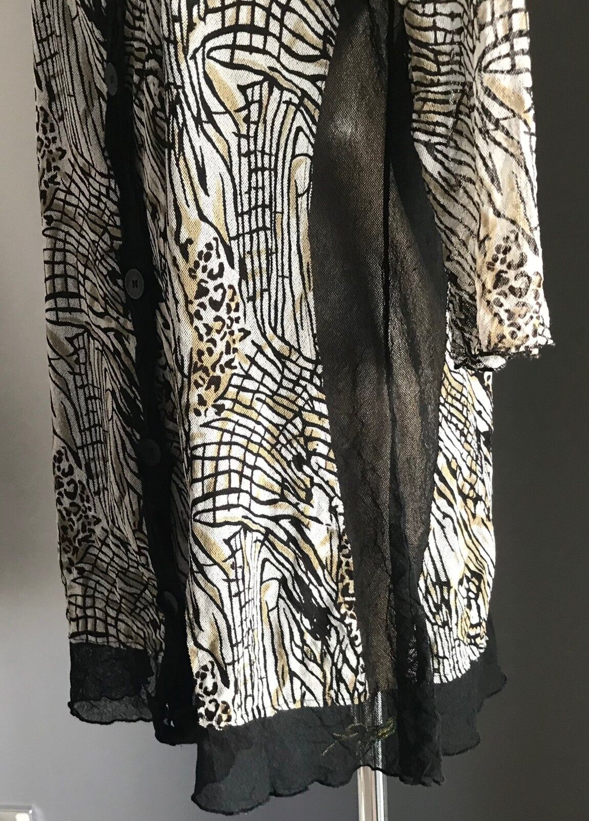 MARCO POLO Jacket Mesh Net Long Black Khaki Grey Print  Size M 12 Gorgeous