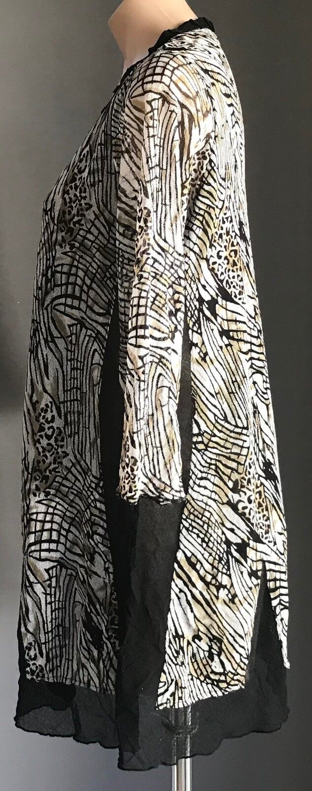 MARCO POLO Jacket Mesh Net Long Black Khaki Grey Print  Size M 12 Gorgeous