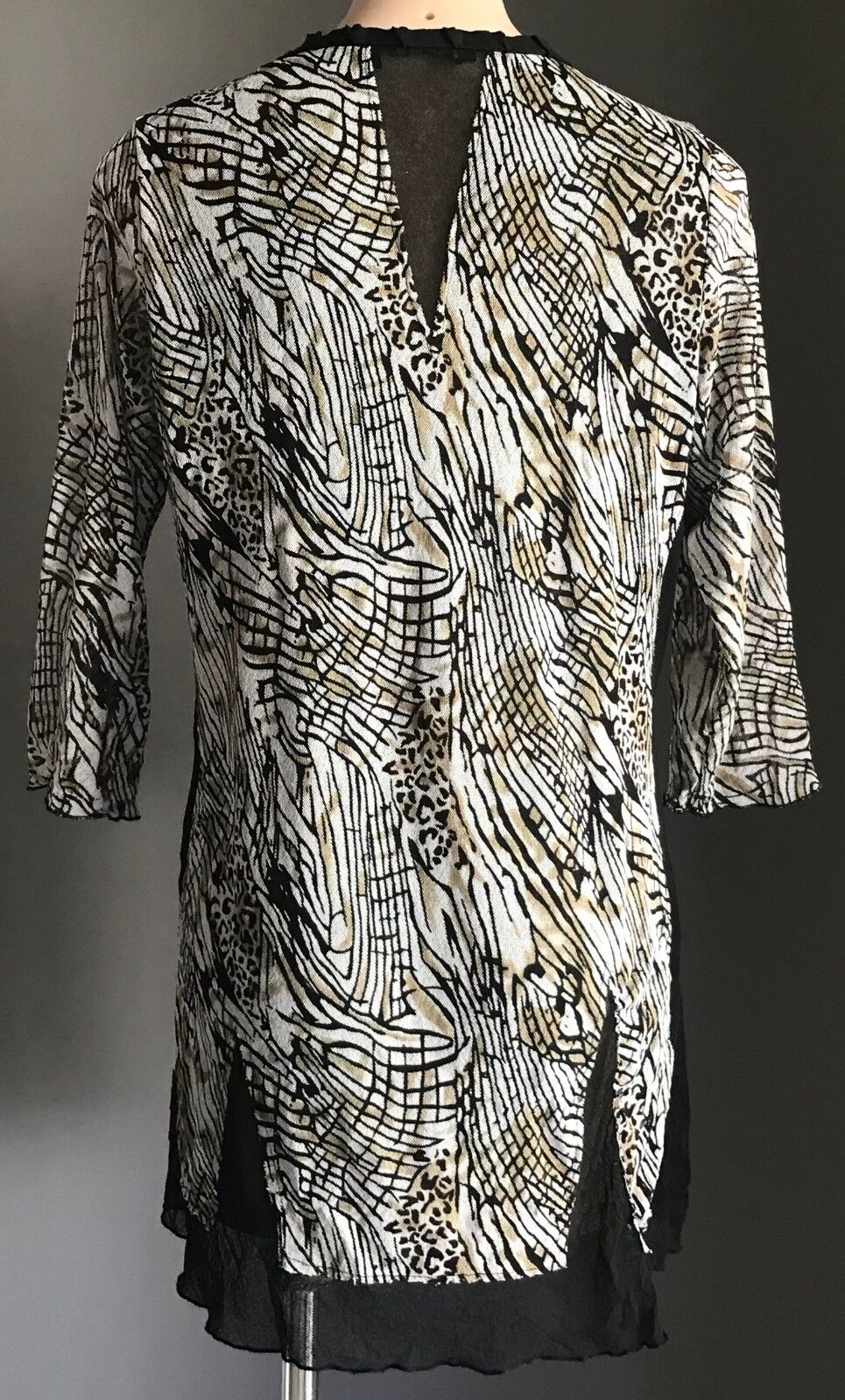 MARCO POLO Jacket Mesh Net Long Black Khaki Grey Print  Size M 12 Gorgeous