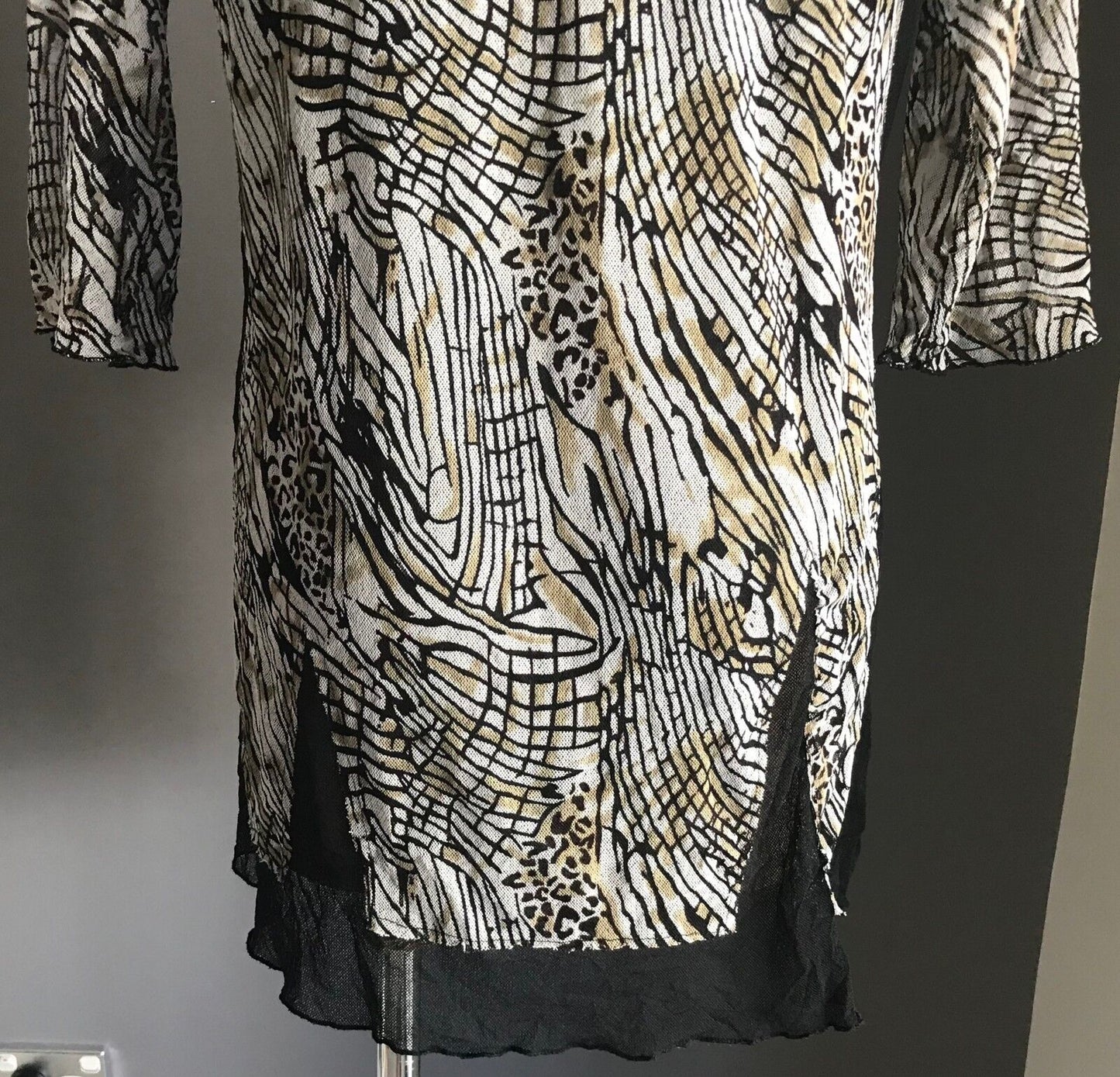 MARCO POLO Jacket Mesh Net Long Black Khaki Grey Print  Size M 12 Gorgeous