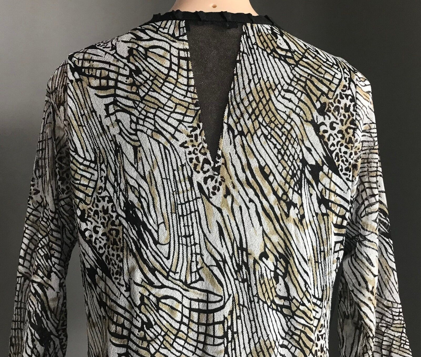 MARCO POLO Jacket Mesh Net Long Black Khaki Grey Print  Size M 12 Gorgeous
