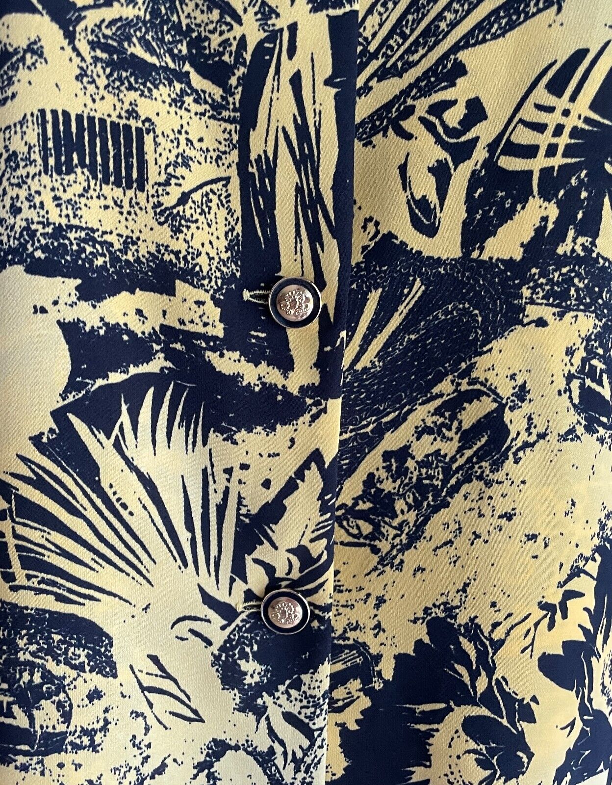 ARA Yellow Black Palm Botanic Print Short Sleeve Button Front Blouse Size 16