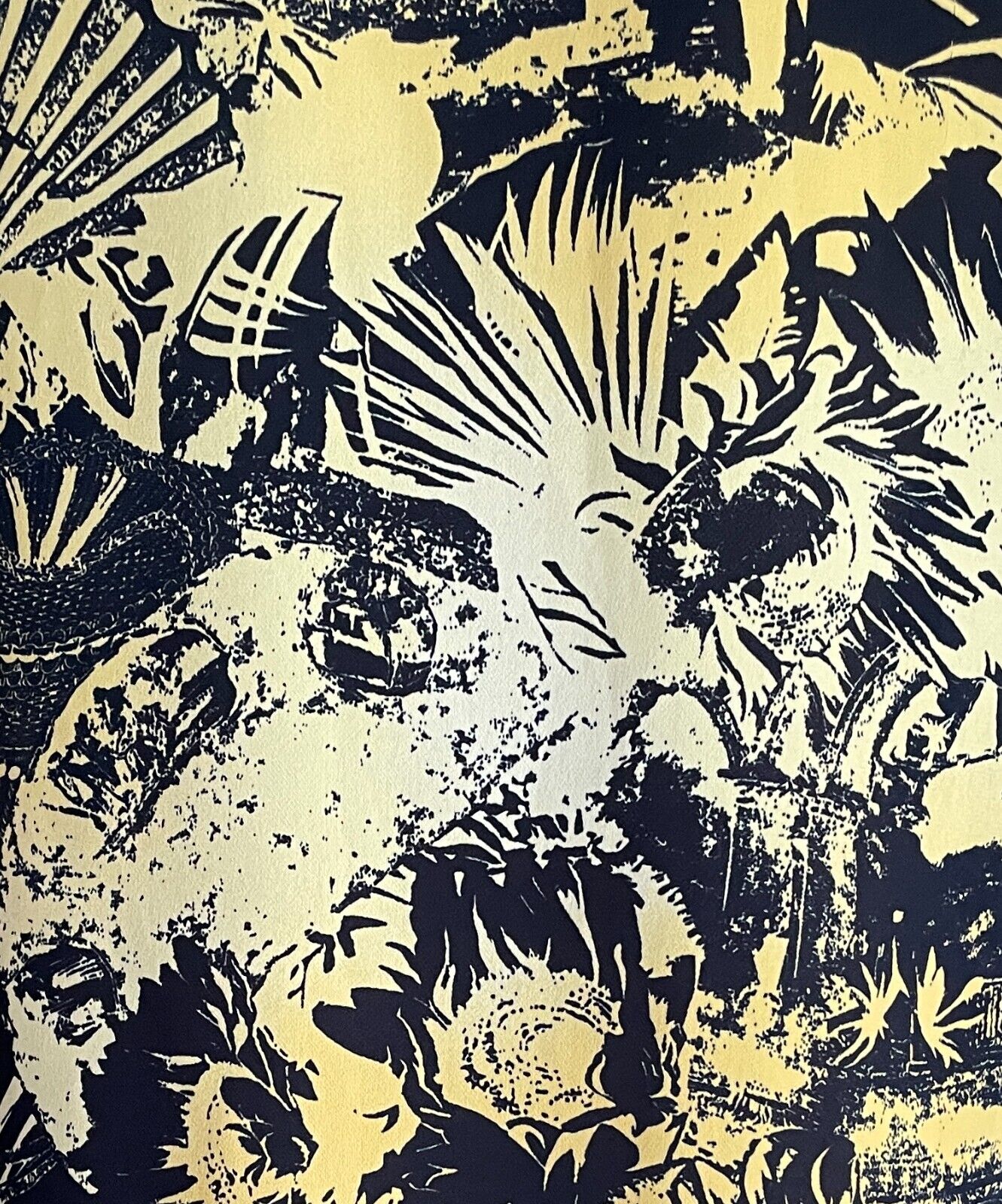 ARA Yellow Black Palm Botanic Print Short Sleeve Button Front Blouse Size 16