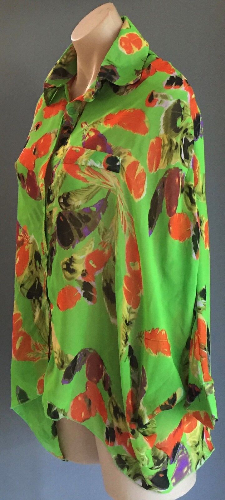 SWEET GIRL Button Shirt Sheer Bright Multi Colour Feather Print Dip Hem Size 10