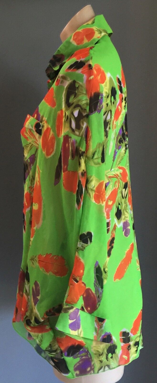 SWEET GIRL Button Shirt Sheer Bright Multi Colour Feather Print Dip Hem Size 10