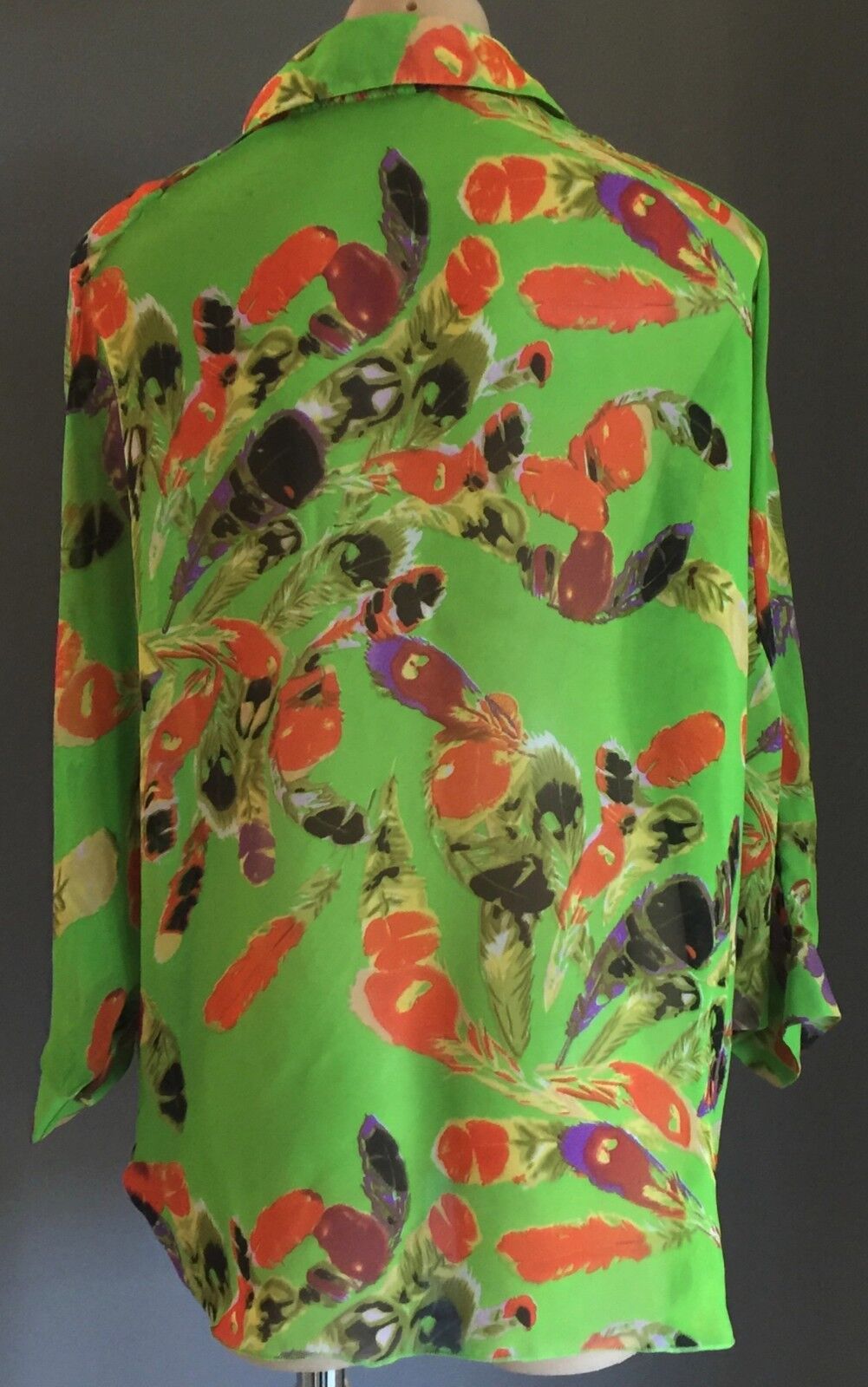 SWEET GIRL Button Shirt Sheer Bright Multi Colour Feather Print Dip Hem Size 10