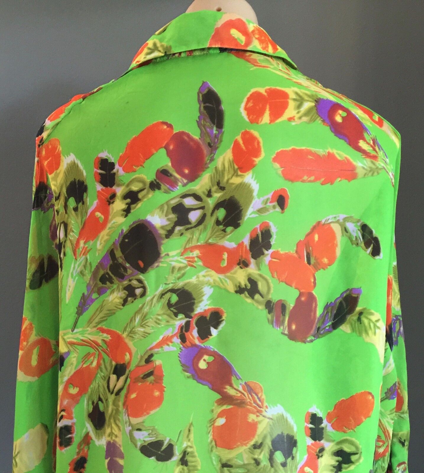 SWEET GIRL Button Shirt Sheer Bright Multi Colour Feather Print Dip Hem Size 10