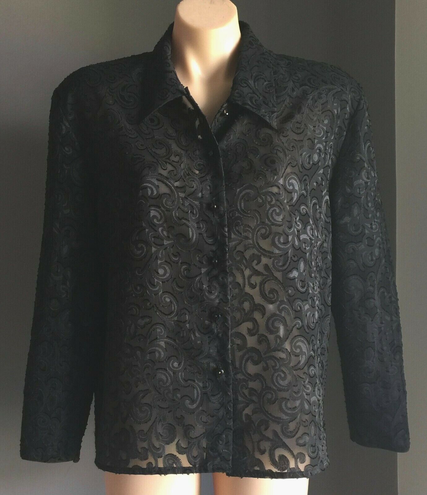 DESIGN STUDIO Shirt Button Front Over Black Burnt Out Top Size 12 Dressy  #2