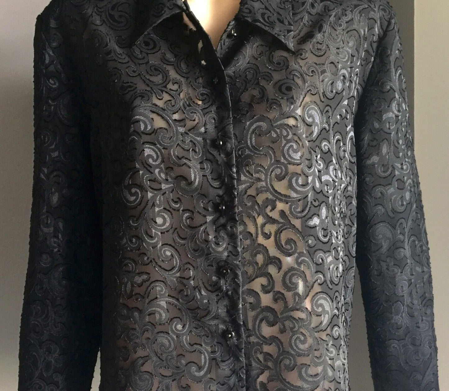 DESIGN STUDIO Shirt Button Front Over Black Burnt Out Top Size 12 Dressy  #2