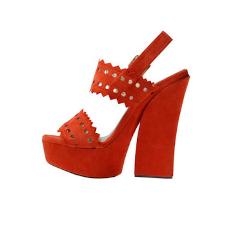 PEEPTOE "Miss Neverland" Wedges Orange Suede Platform Heels Size 38 Like New