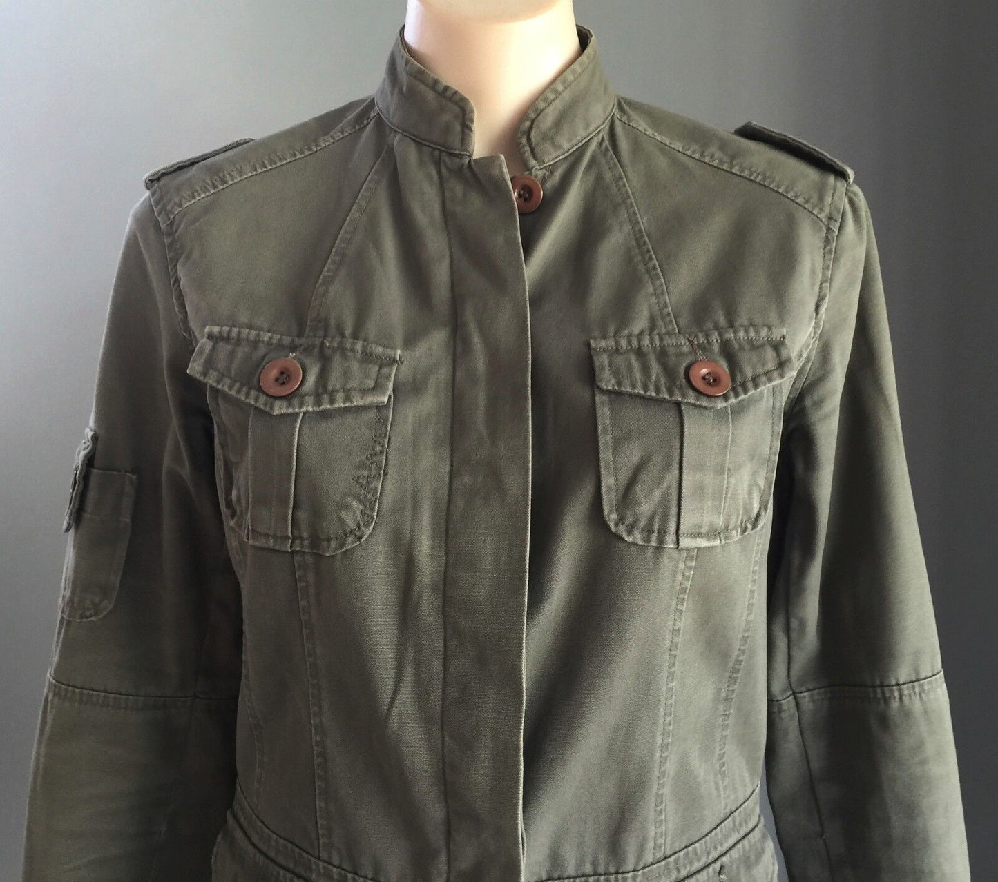 LET MEB Jacket Fitted Military Style Khaki Ladies Size 10 Pockets Darts to Fit