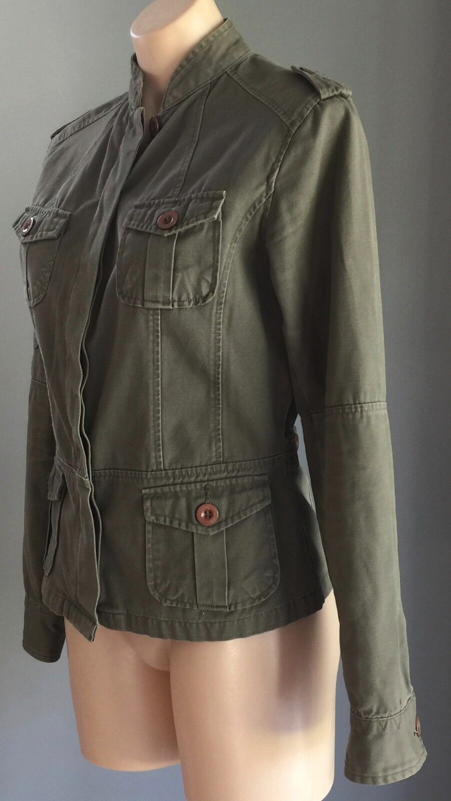 LET MEB Jacket Fitted Military Style Khaki Ladies Size 10 Pockets Darts to Fit