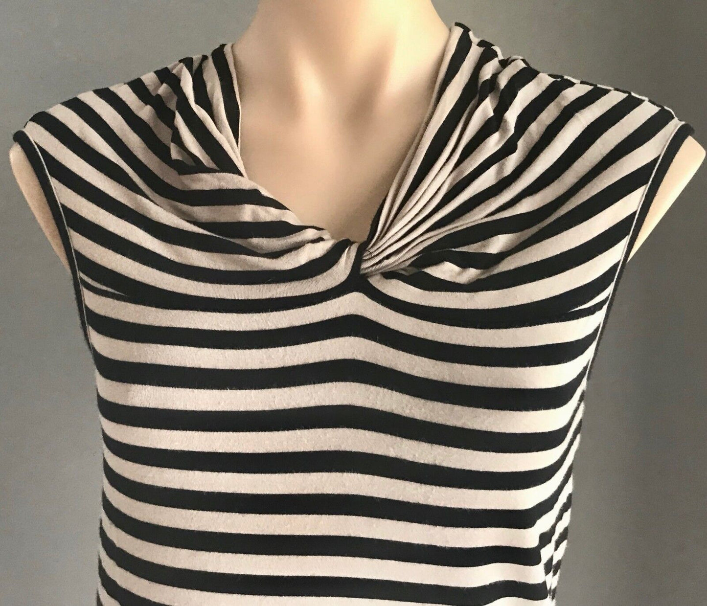 DAVID LAWRENCE Knot Top Black Taupe Stripe Stretch Extended Sleeve Ladies S 10