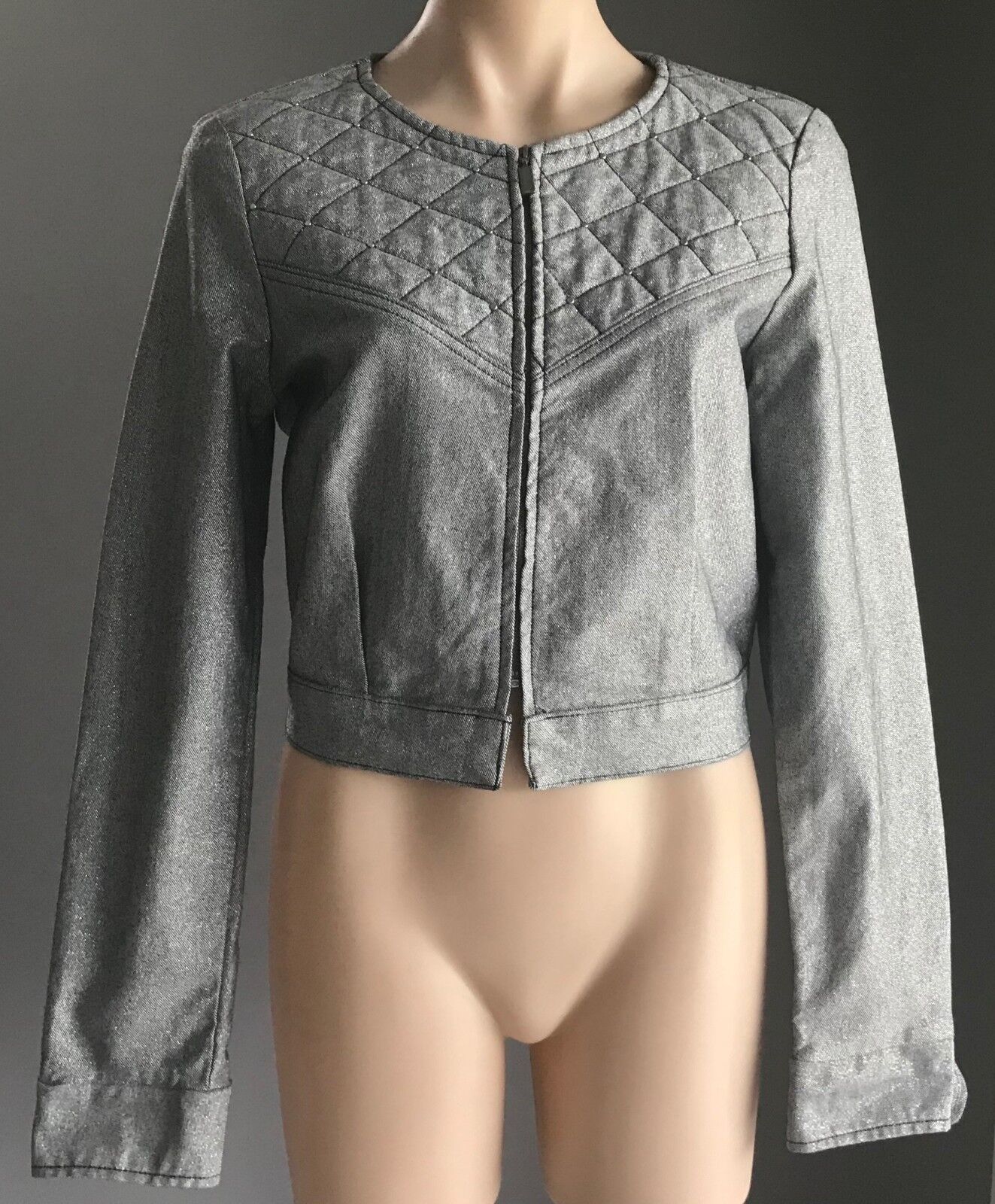 BEC & BRIDGE Crop Jacket Grey Silver Stud & Quilted Trim Size 10 NEW