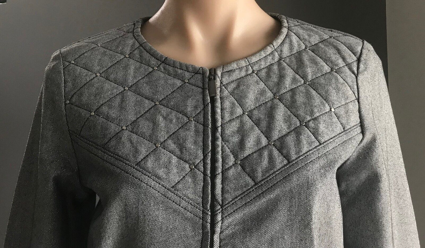 BEC & BRIDGE Crop Jacket Grey Silver Stud & Quilted Trim Size 10 NEW