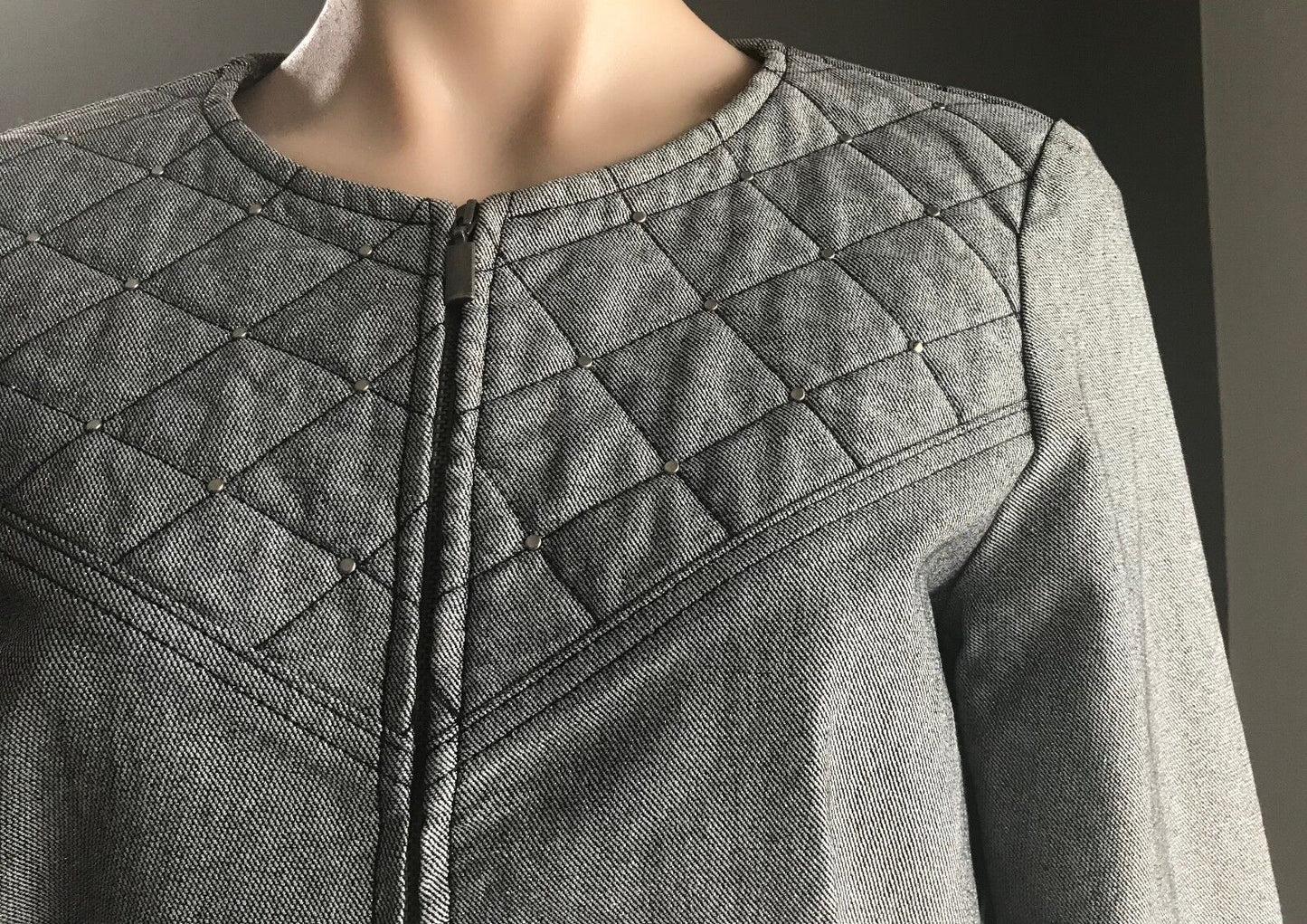 BEC & BRIDGE Crop Jacket Grey Silver Stud & Quilted Trim Size 10 NEW
