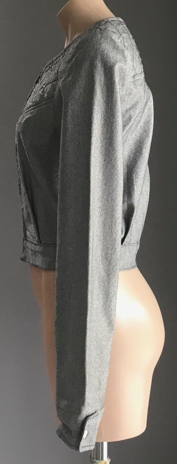 BEC & BRIDGE Crop Jacket Grey Silver Stud & Quilted Trim Size 10 NEW